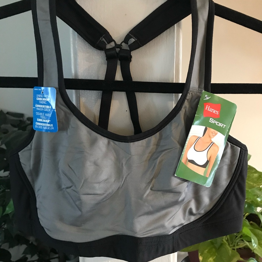 🪩Hanes Women's Gray and Black Sports Bra